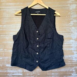 J. Crew Linen Slim Fit Vest Black Minimalist Classic Work Wear Preppy Womens 16